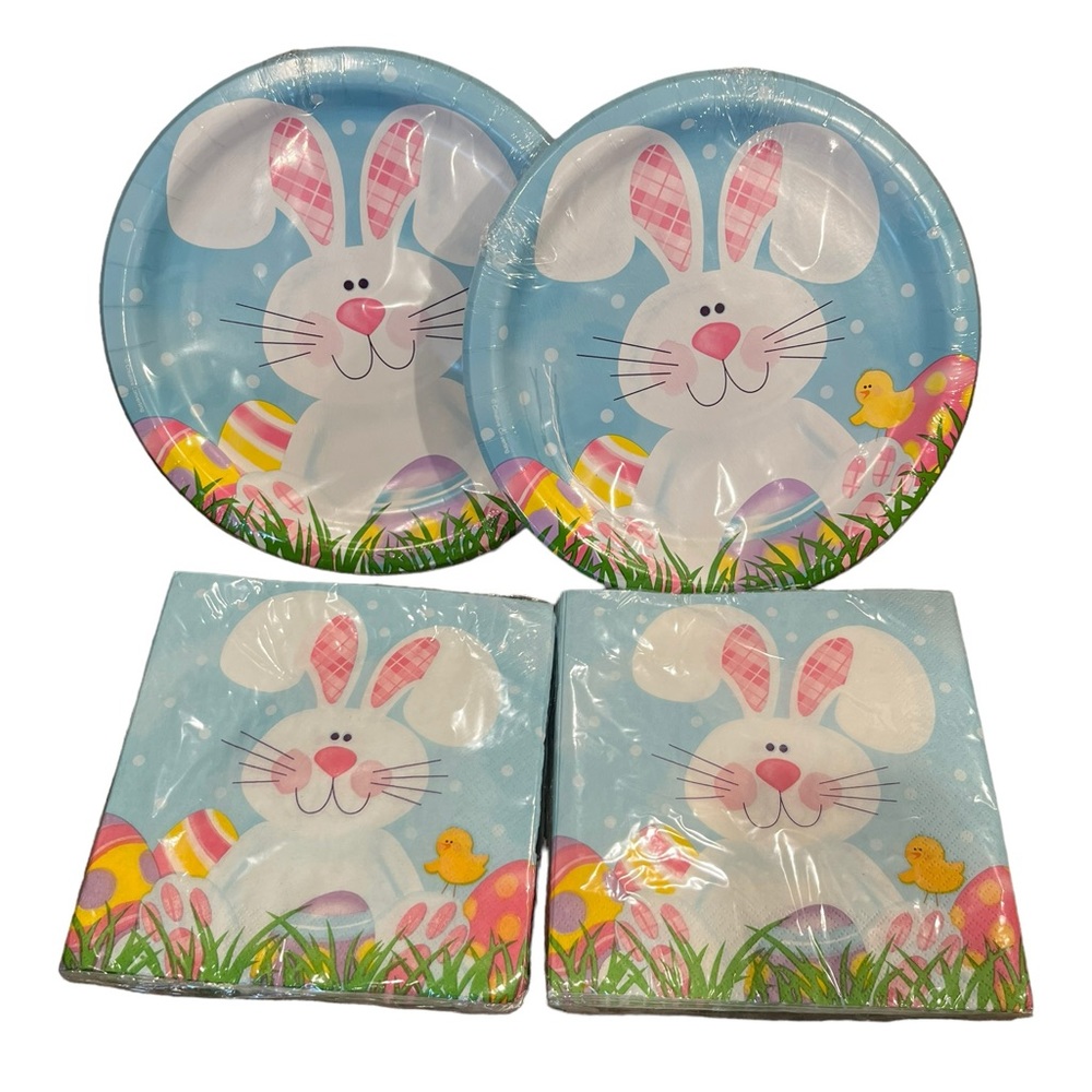 Party Creations “Cottontail Fun” Paper Plates & Napkins Lot Easter Bunny NEW USA